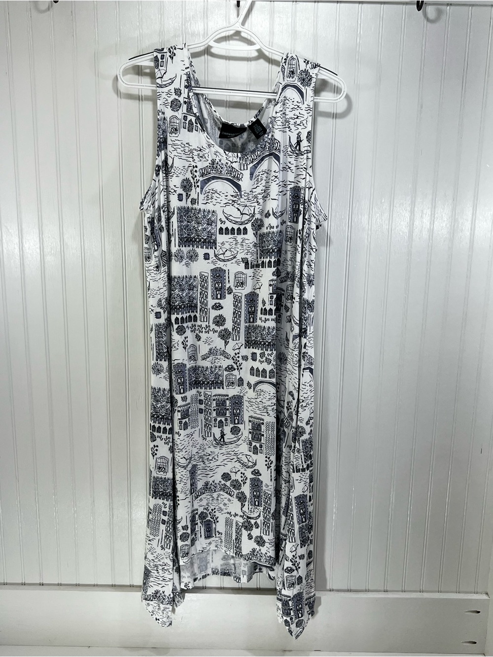 Cynthia Rowley Venice Toile Sleeveless White Black Handkerchief Hem Dress 2X
